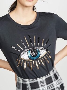 South Parade Black Sequin Evil Eye Short Sleeve T-Shirt | Size Large